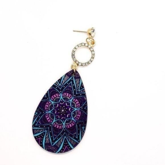 NWT Gold-Tone Rhinestone Painted Wood Dangle Earrings - Picture 5 of 8